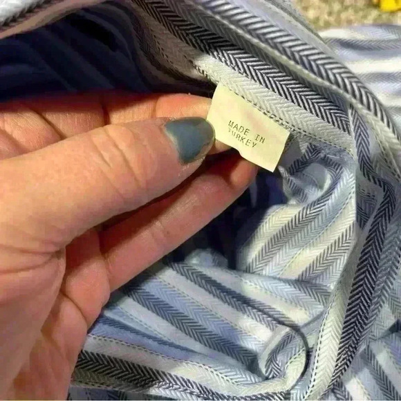 Ermenegildo Zegna Shirt Men's XL Blue/White Long Sleeve Striped Button Down - Picture 9 of 11